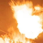 Dangerous hot burning fire gas explosion. Red fireplace and frame burning. Warm, heat and smoke. An emergency accident rescue